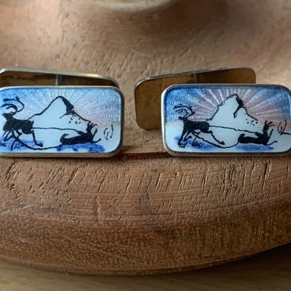 ANTIQUE NORWEGIAN STERLING SILVER GUILLOCHE ENAMEL MEN'S CUFFLINKS HALLMARKED - Picture 13 of 16